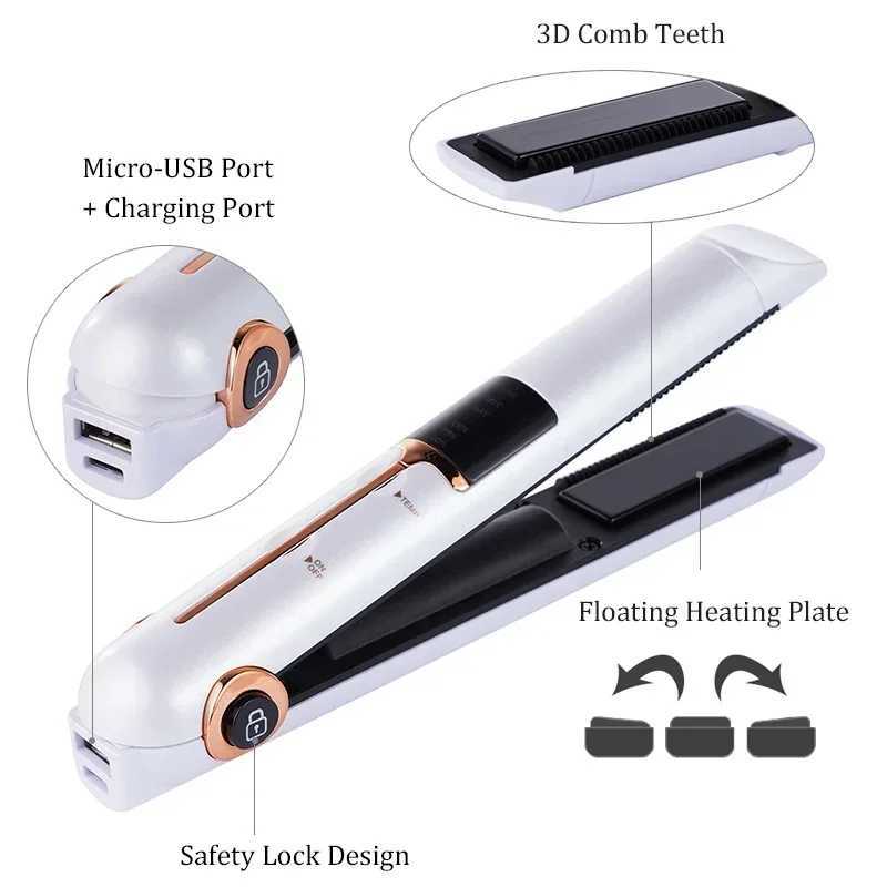 Curling Irons Portable USB charging straightener with power bank locking system travel flat iron wireless straightener z250304