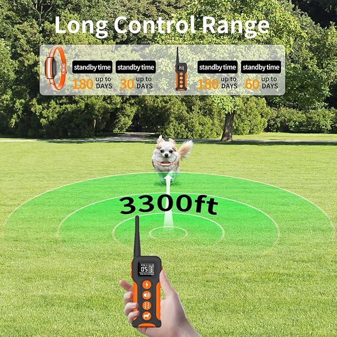 Dog Shock Collar 3000FT Dog Training Collar for Remote, All Breeds IP67 Waterproof E-Collar Training Modes with Beep,Vibration,ShockMode,Rechargeable 