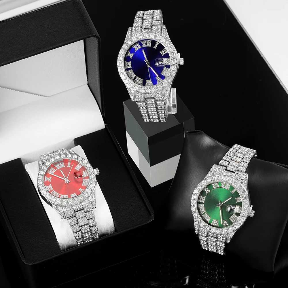 1pc Stylish Quartz Hip-hop Punk Inlay Diamonds Silver Bundled Size Adjuster Street Men Women Party Jewelry Gift BoxXJ250304