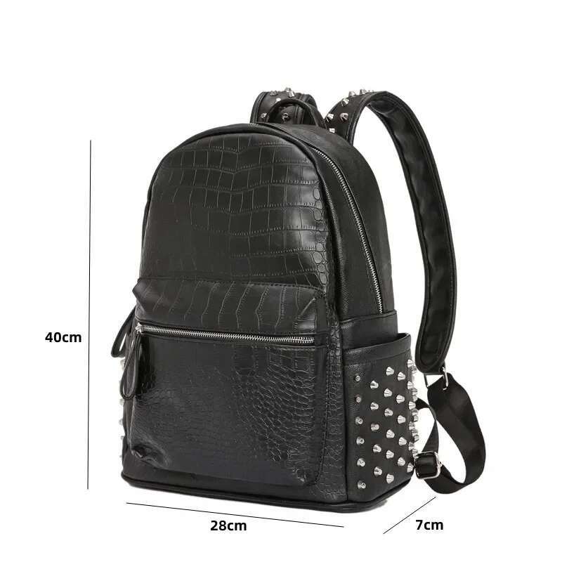 Fashion Rivet Men Women Eming Alligator Leather Men's Laptop Design Couple Backpack School Bag