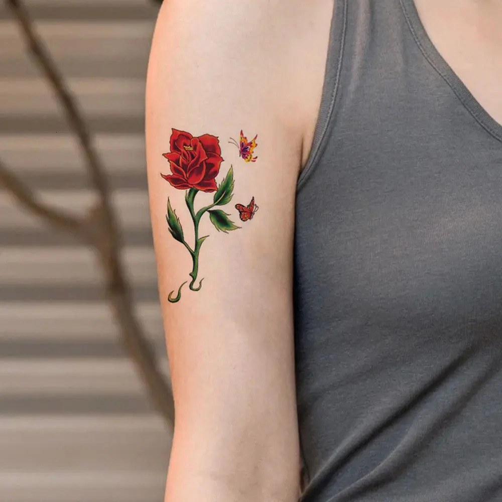 30pcs Color Flower Tattoo Stickers Butterfly Temporary Tattoos for Women Blossom Rose Hand Body Decor 250219