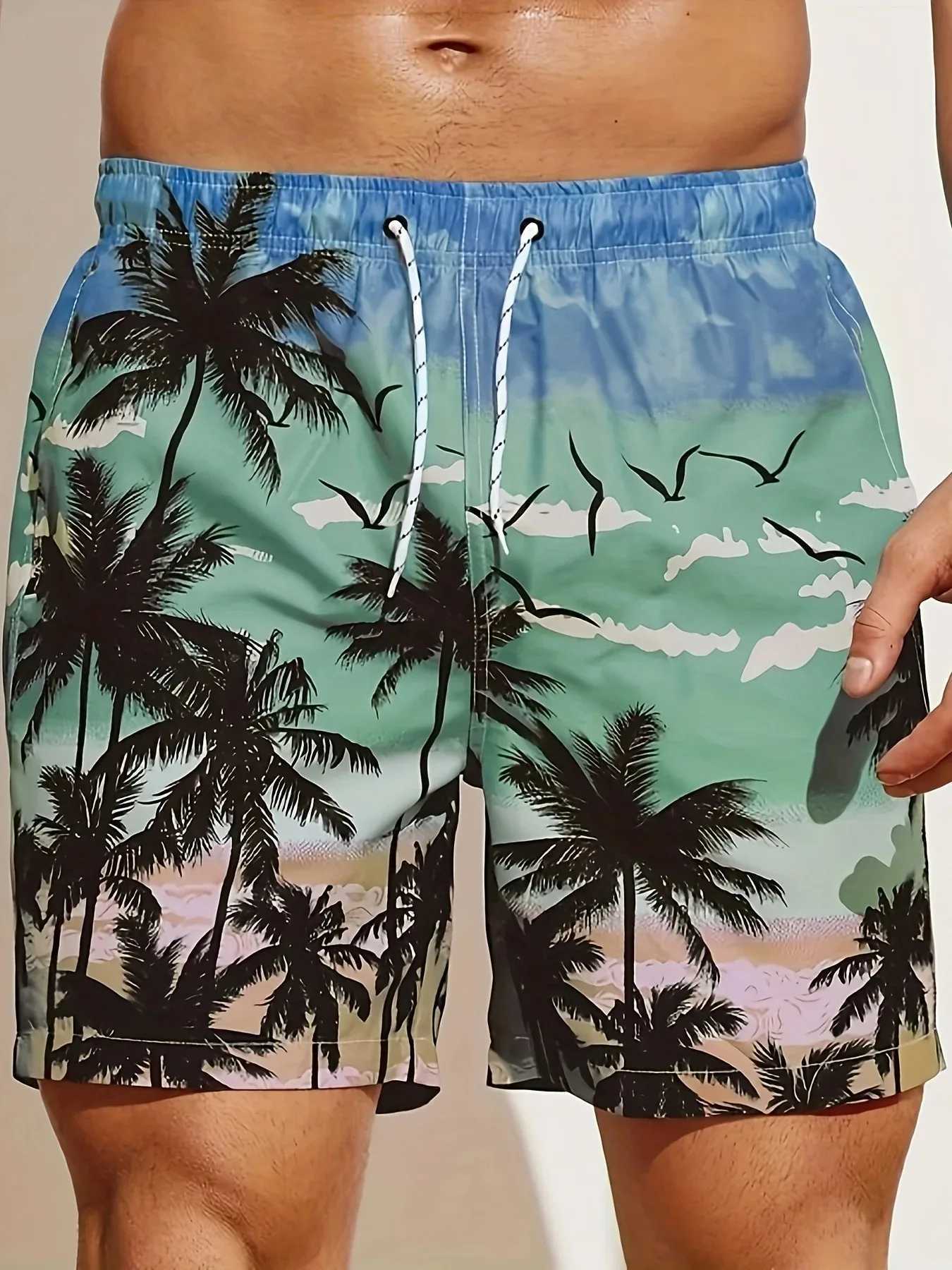 Summer Mens Loose Beach Shorts Drawstring Quick Dry Coconut Tree Shorts For Men 3D Print Casual Sport Shorts for maleT250304