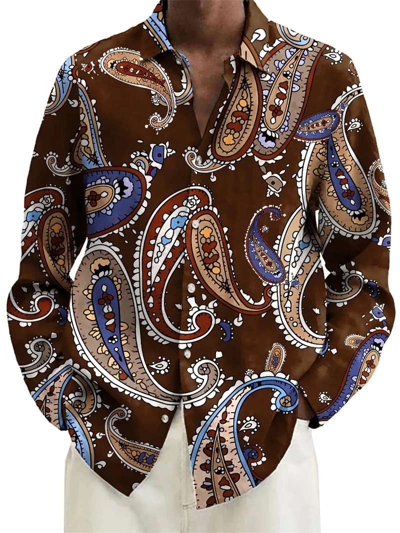 Paisley Graphic Mens Shirt 3D Print Floral Shirt Men Women Autumn Long Sleeved Blouse Lapel Button Unisex Oversize Street Tops 250227