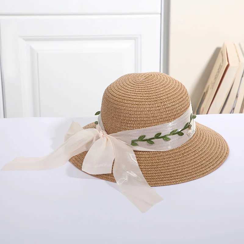 Summer and Spring Womens Hats Sunscreen Beach Fishermans Str Hat Large Brim Bamboo Hat Bowtie Fashion Outdoor H31XJ250304