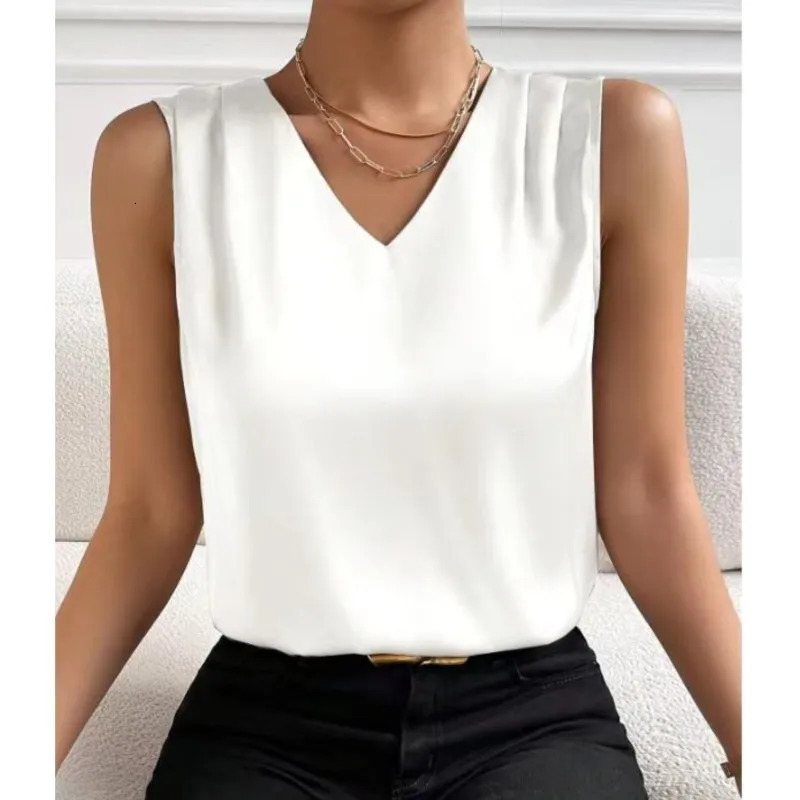 2025 Womens Summer Elegant Tunic Shirts Top Blouses Girls White Vintage Office Satin Silk Basic Chiffon Tops Female 250226