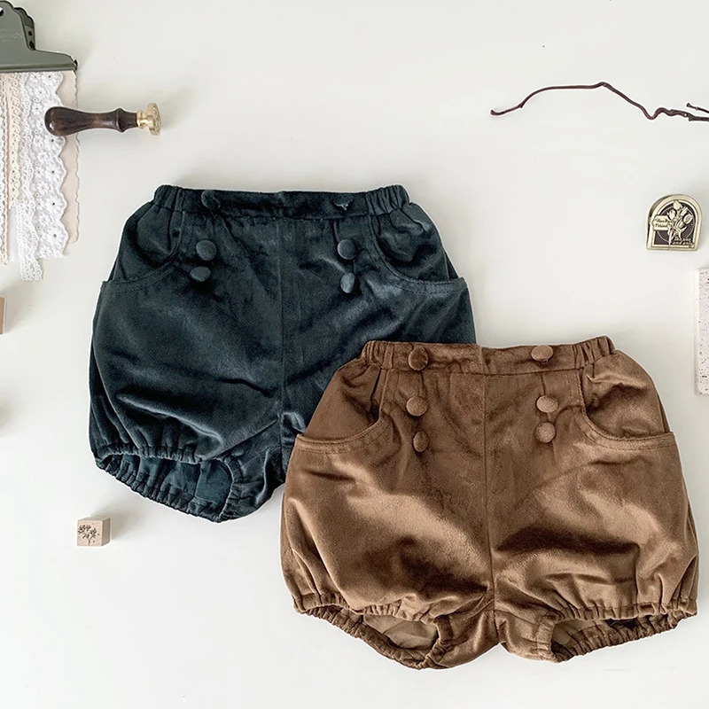 0-4 year old baby girl Bloomer shorts autumn shorts velvet baby boy thick cotton shorts born triangle baby shorts 250304