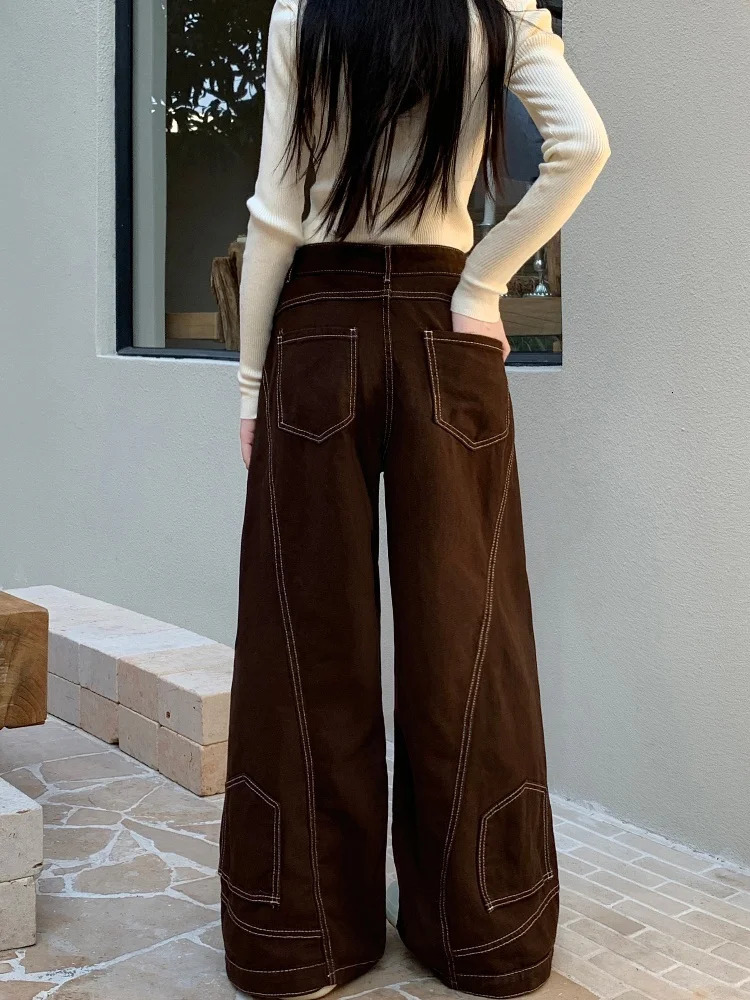 2024 Hosen Y2K Fashion Vintage Brown Baggy Jeans Pants For Women Clothes Wide Leg Lady Long Trousers Clothing 250227