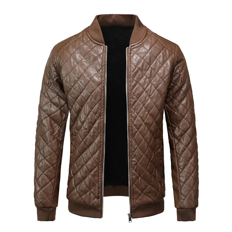 Autumn Winter Mens PU Leather Jacket Vintage Casual Warm Moto Biker Faux Coats Male Fashion Stand Collar Zipper Outwear 250225