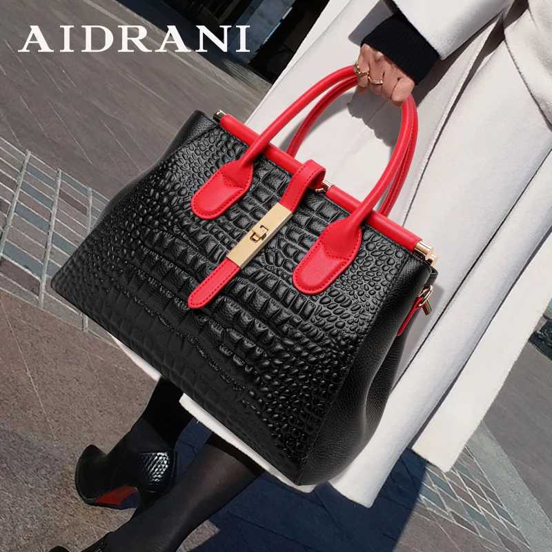 Aidrani new womens leather bag large capacity color blocking design handbag with crocodile pattern printed on the surface Z250303