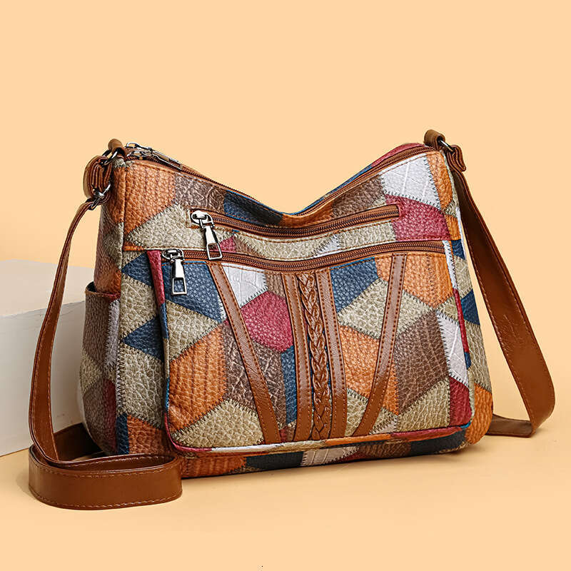 New Women's Middle-Aged Mother With Large Capacity Splicing For Work And Commuting, Multi Pocket Slng Back Cross Bag, Shoulder Bag