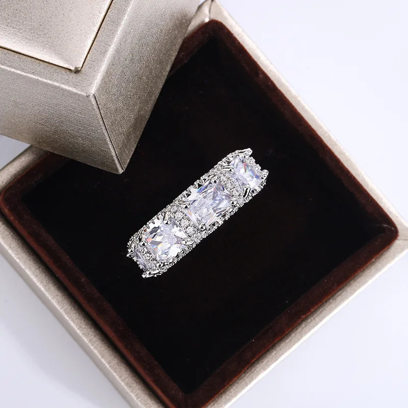 Fashion Euro-American Style White Zircon Ring Fashion Personality Hip Hop Style Jewelry 925 Sterling Silver Punk Ring 250227