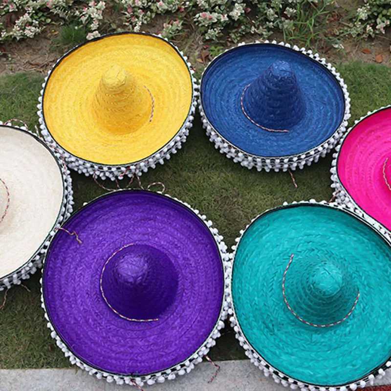 Holiday Party Mexican Hat Wide Brim Raffia C Adult Child Natural Str Panama Summer Dance Cosplay Cheau Sunscreen Sun HatsXJ250304