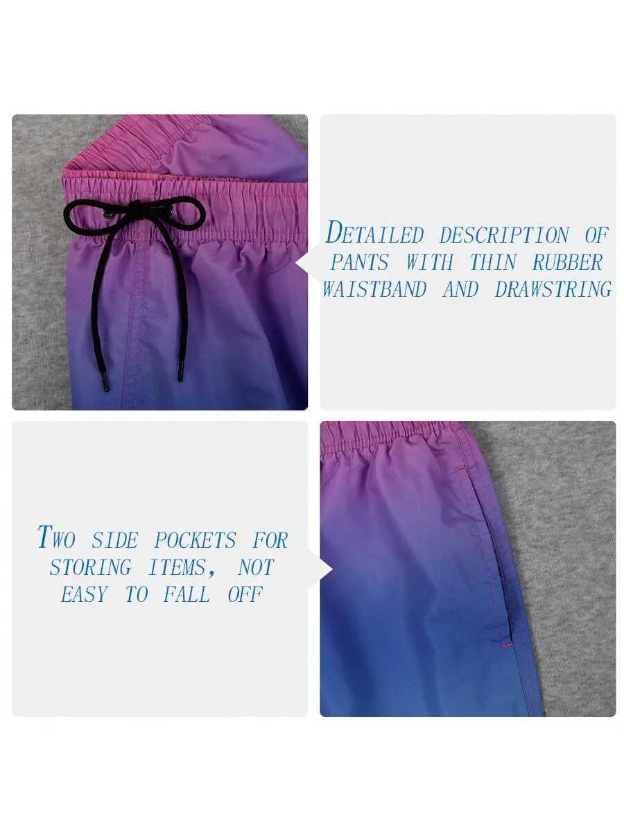 Mens Beach Shorts Gradient Color Block Drawstring Summer Mens swim Trunks Elastic Waist 3D Print Breathable Short StreetwearT250304