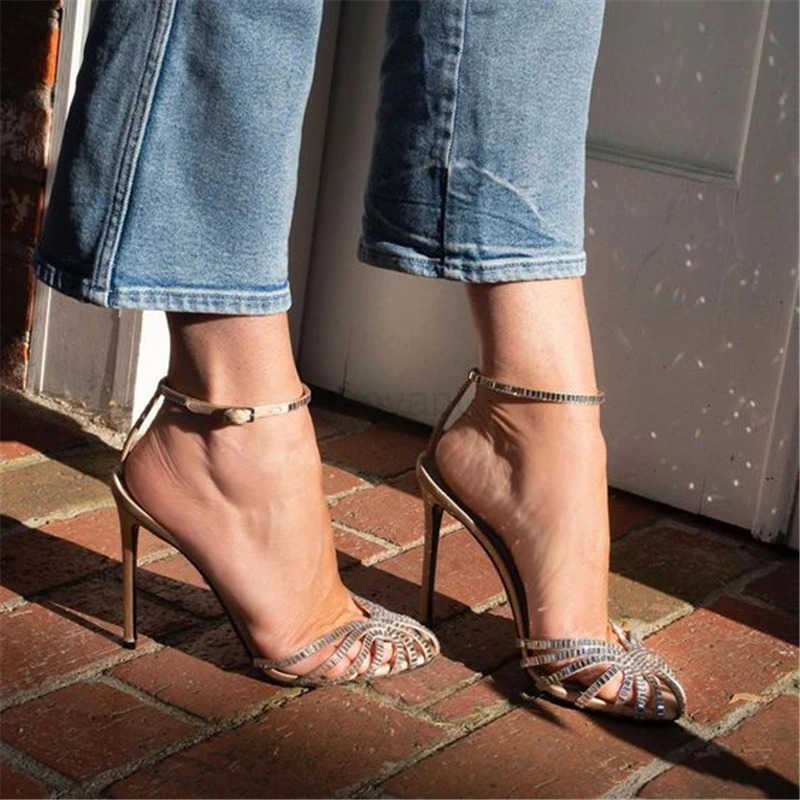 2025 Designer Rhine Wen Gladiator Sandals Ankle Strap High Heel Shoes Hollow Out Summer Dress Pumps Closed Toe Stiletto Z250304