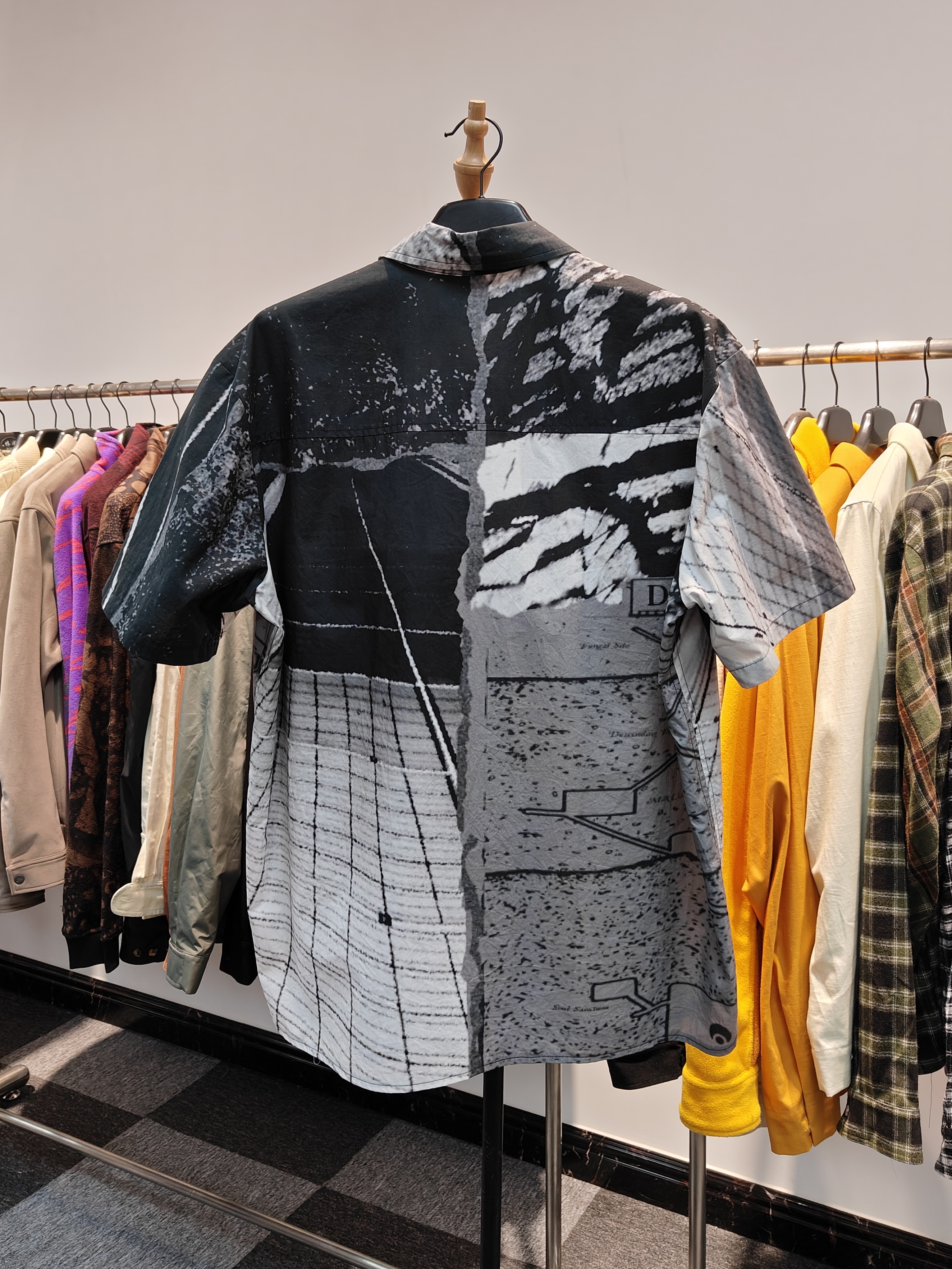 Men's Dark Green Patchwork Print Shirt Casual Shirt with Short Sleeve Street Style Print Loose Fitted
