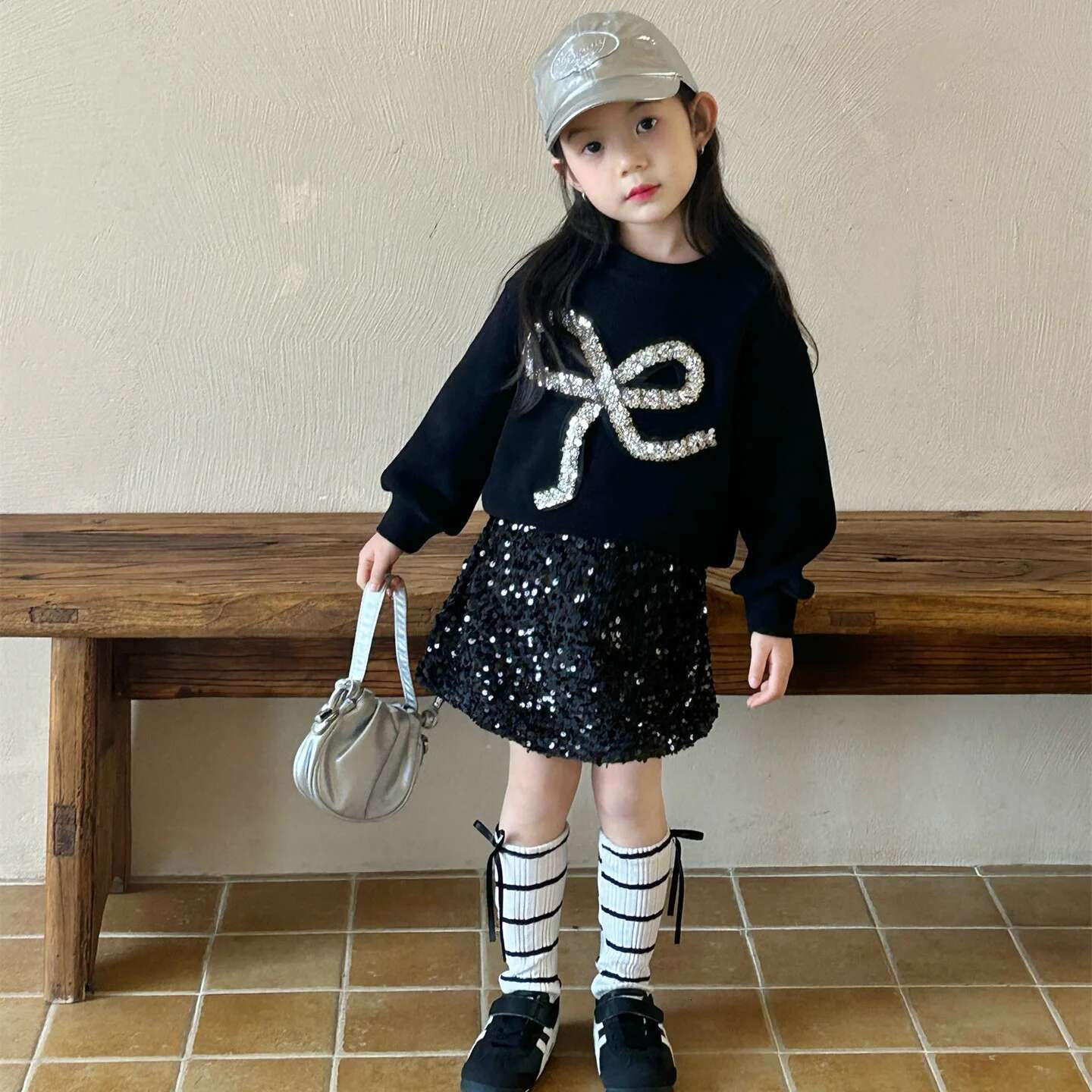 Sweater 2025 Spring New Childrens Clothing Korean Fashion Bow All-Match Casual Hoodie Kids Clothes Girls