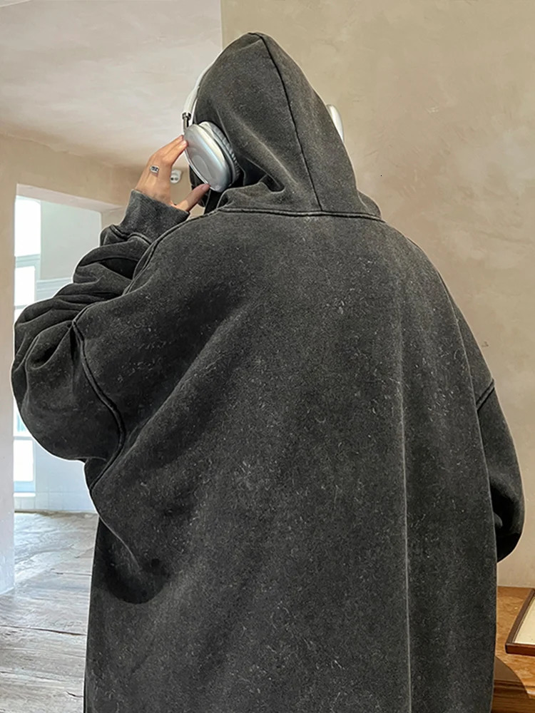 Spring and autumn wash hoodie mens 360G heavyduty cotton high street retro oversized sportswear Y2k Harajuku top 250304