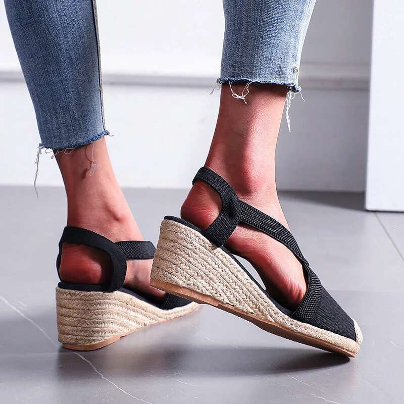 2025 Summer Women's Straw braided Wedge Heels Espadrille Sandals Big Size Female Gladiator Sgback Shoes