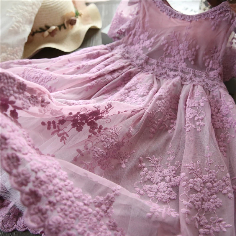 Summer Girls Dress Casual Baby Clothes Kids Dresses For Lace Flower Wedding Gown Children Birthday Party Wear 38Yrs 250303