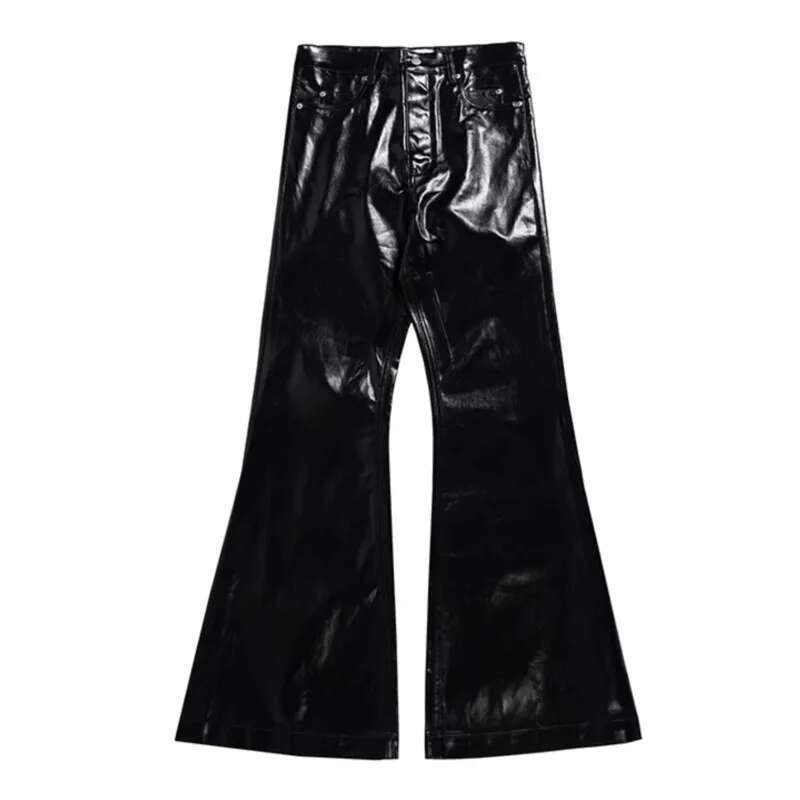 PFNW New Spring Men's Jeans Loose Wide Leg Coating Glossy Patent Leather Straight Male Denim Pants Niche Style 2025 12C509