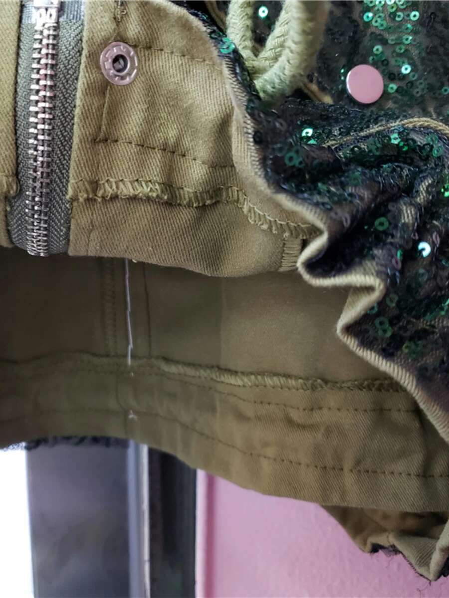 Heavy Industry Green Sequins Overalls Jacket Female 2023 Spring Autumn New Women Clothes High-Grade Big Pocket Cropped Coat Tide