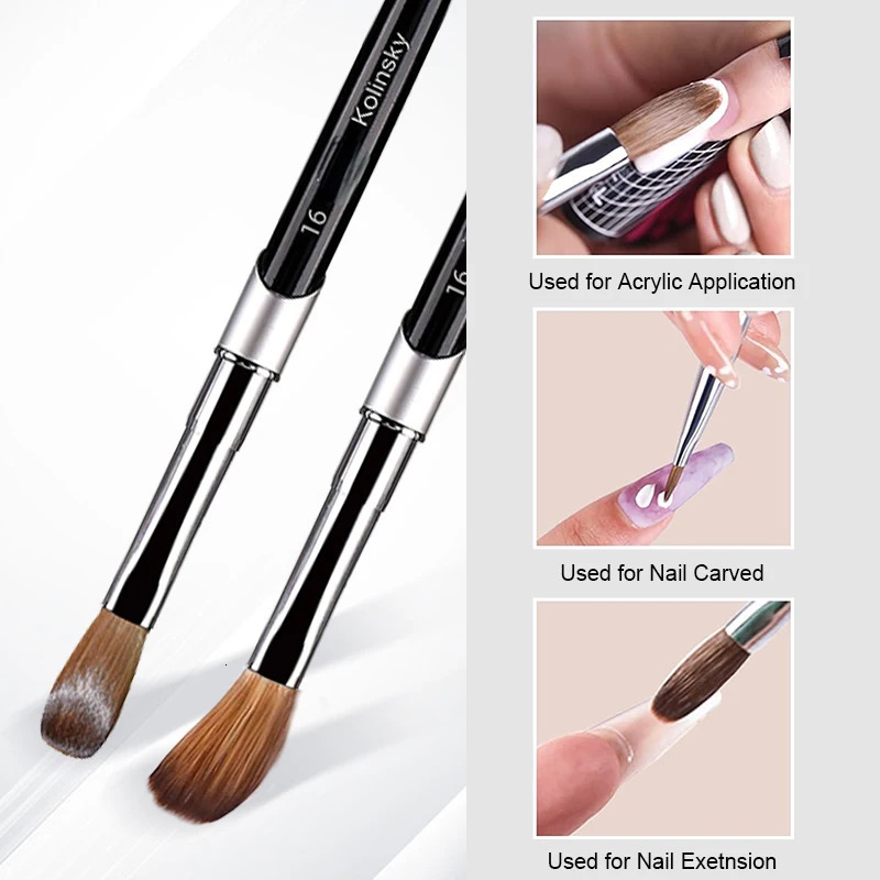 100% Kolinsky Acrylic Nail Brush 1Pcs Black UV Gel Polish Nail Art Extension Builder Pen Drawing Brush 250304