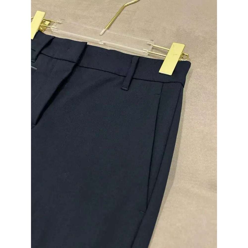 Women Wool Blends Suit Pants Beading Chain Zipper Fly Solid Color High Waist Female Trousers 2024 Spring