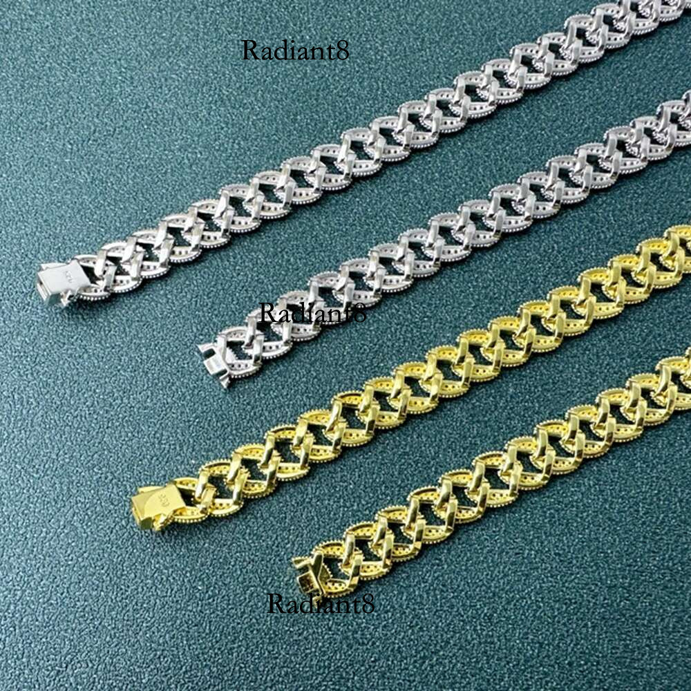 WUIHA Sterg Sier Sparkg Synthetic Moissanite Dia Miami Cuba 8MM Chain Necklace Hiphop Rock Jewelry Free Shipping
