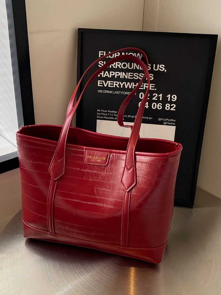 Wine Red Large Capacity Tote Bag For Women Pu Leather Leisure Commuting Shopping Shoulder Bags College Student Class Handbags Z250303