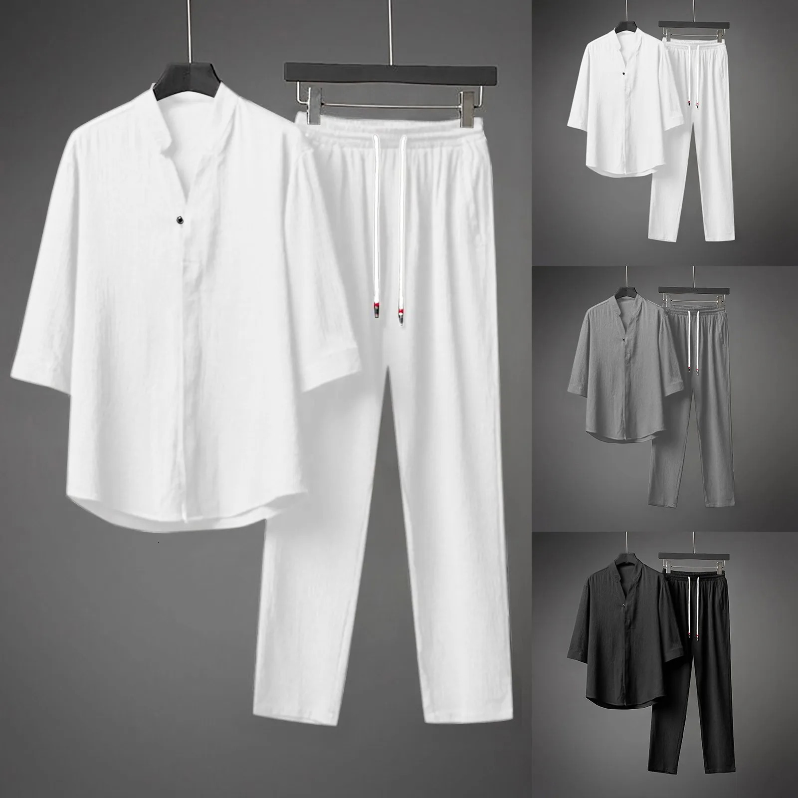 2023 Summer Mens Fashion Casual Solid Color Classic Tshirt Set High Quality Two Piece Street Clothing 250227