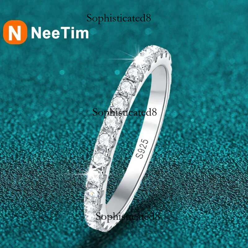 NeeTim D Color 2mm Full Moissanite Dia Ring for Women Sterg Sier with Gold Plated Wedding Bridal Band Rings Jewelry