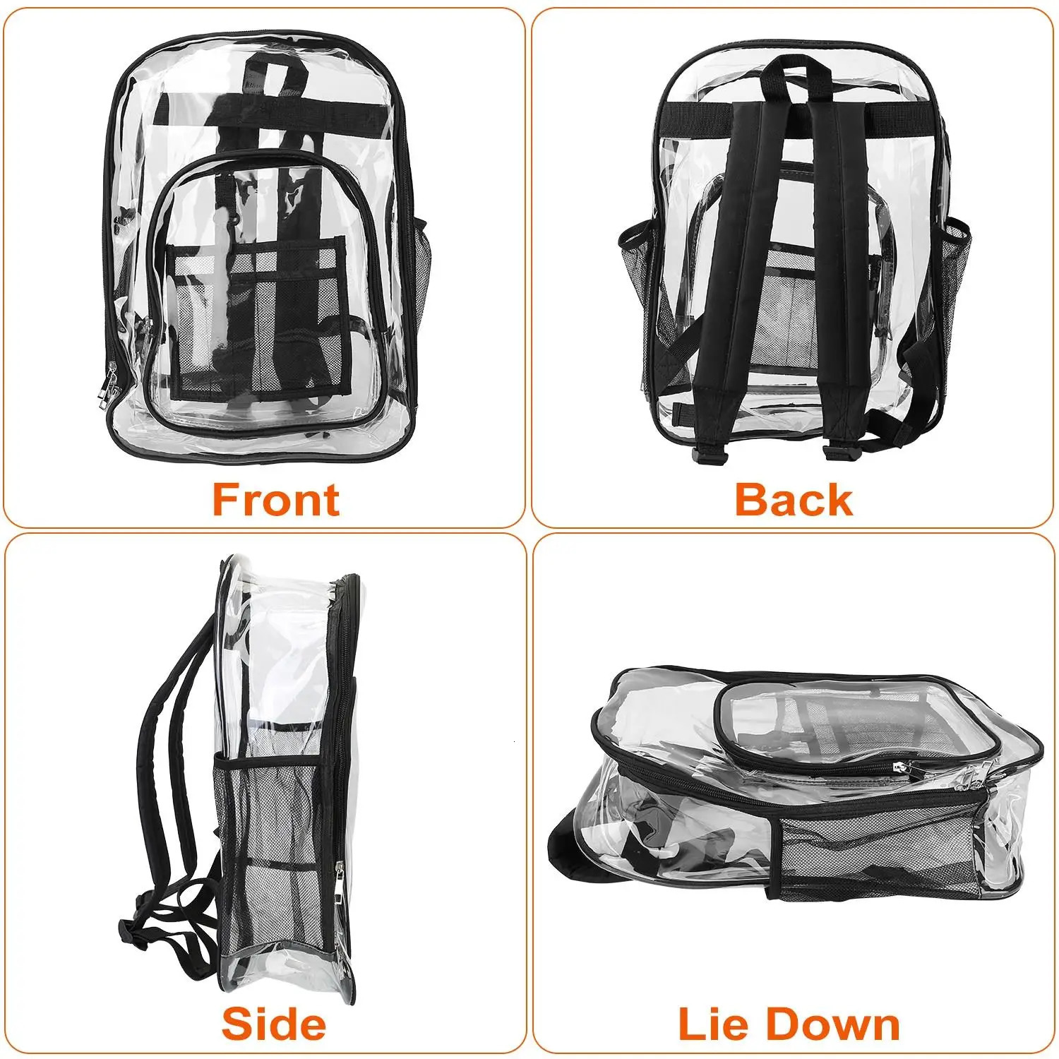 Ship from US Heavy Duty Large Clear Backpack for school | Waterproof PVC Book Bag with Reinforced Straps 53Gal Transparent Rucksack 250304FBB