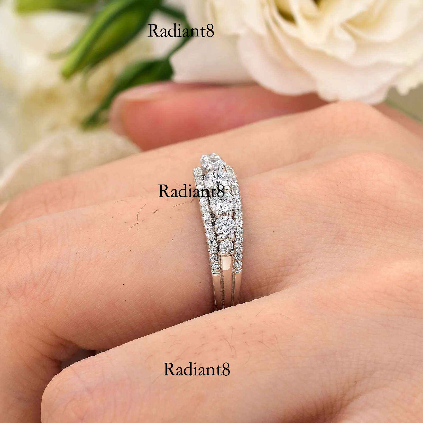 Newshe Sterg Sier Eternity Ring Wedding Band for Women 1.1ct Round White AAAAA Cz Size 4-13