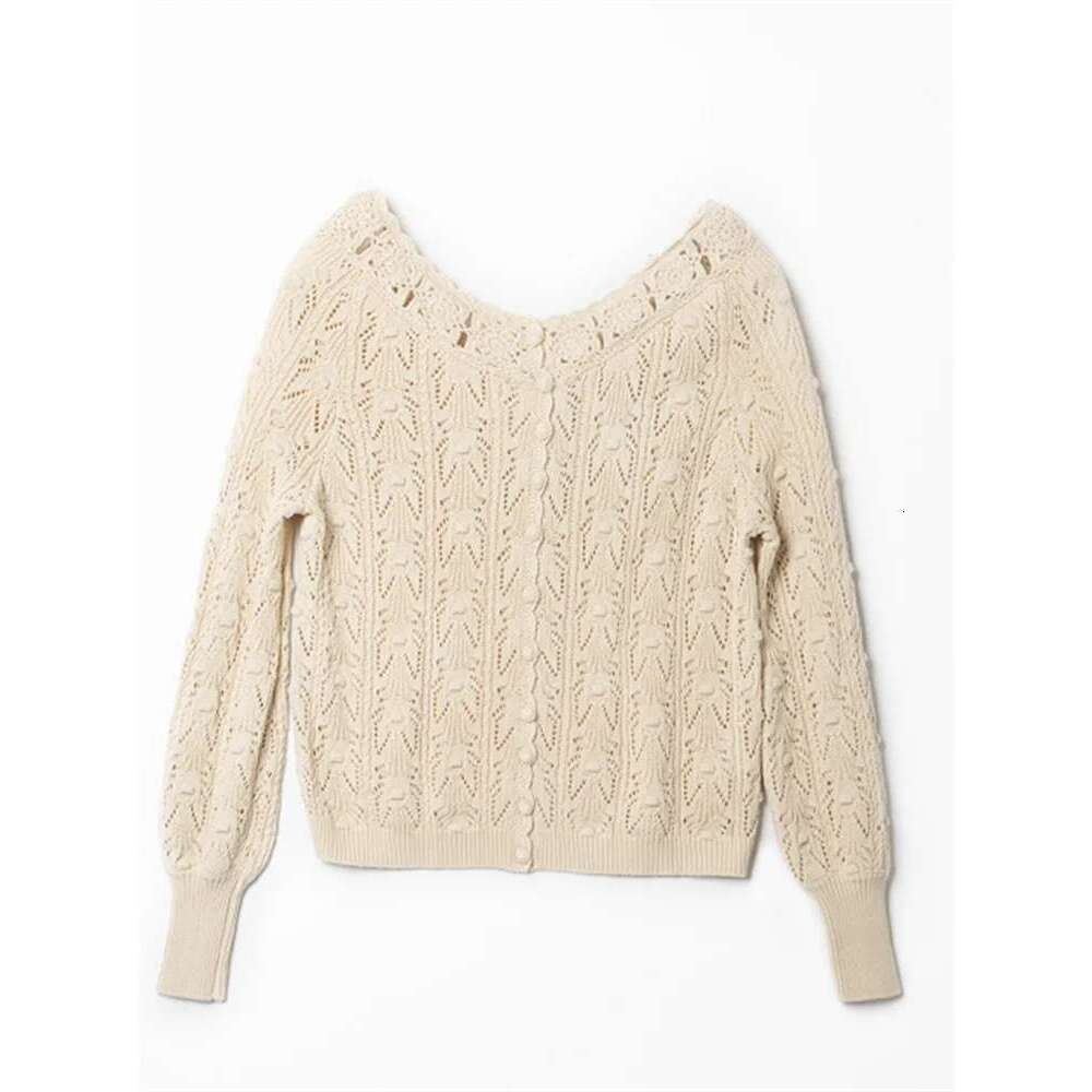 2025 Spring Women's Crocheted Knit Sweater Lady Long Sleeve Hollow Out Cardigan Knitwear Outwear Double Wear Tops For Holiday