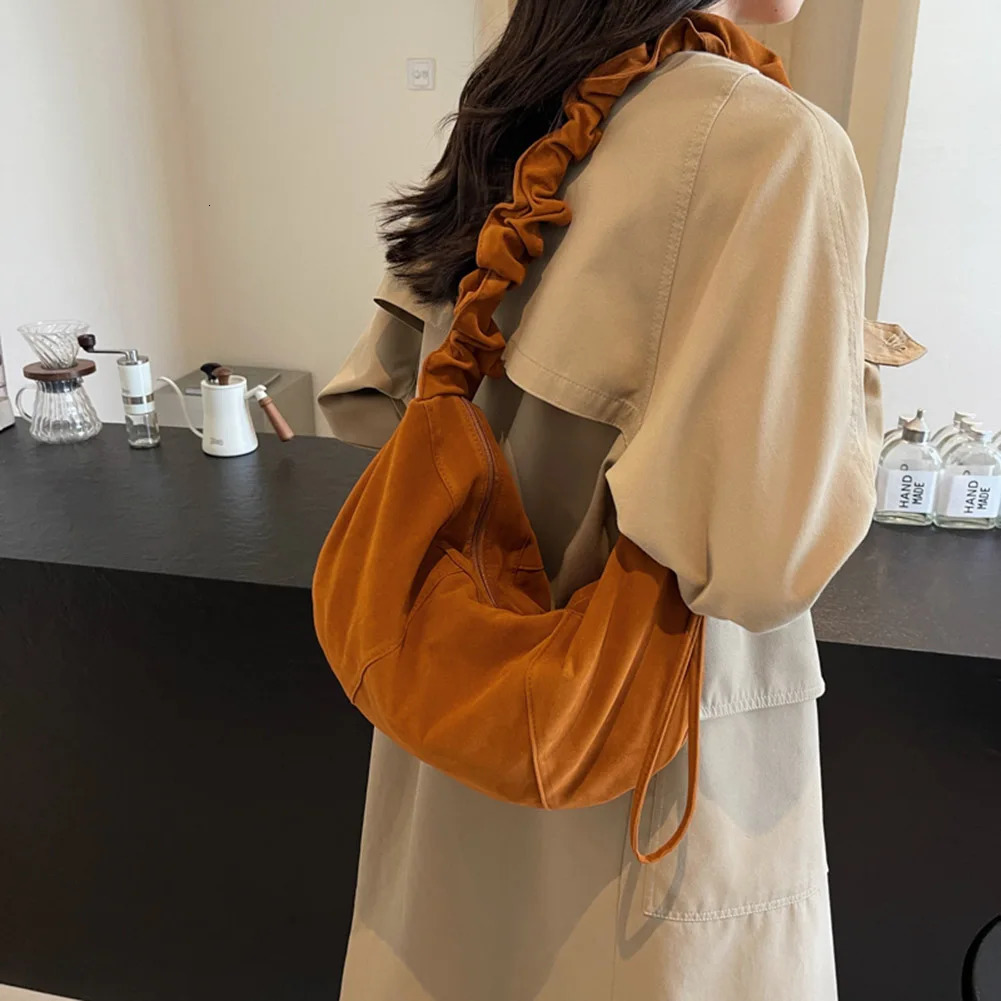 Ship from US Women Fashion Concise Texture Suede Velvet Soft Handbag Vintage Large Capacity Tote Hobos Bag ShoulderBag Daily Office 250304FBB