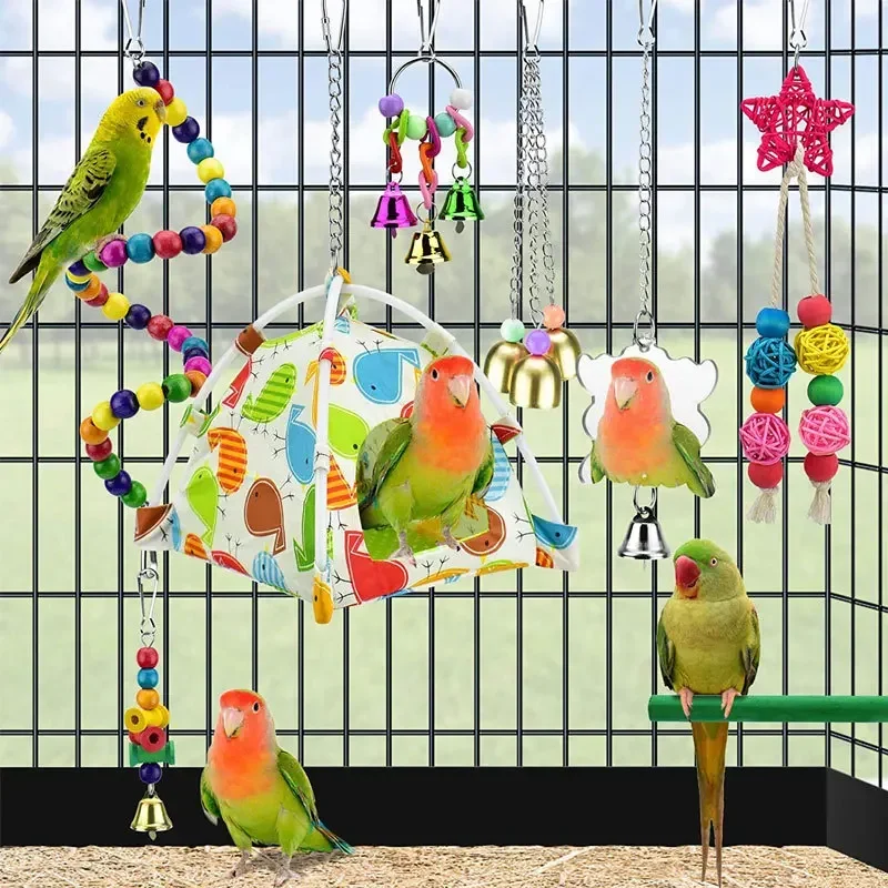 Bird Toy Set 7-piece Tent Stand Stick Bell Swing Bird Nest Parrot Supplies Parrot Toys Bird Accessories