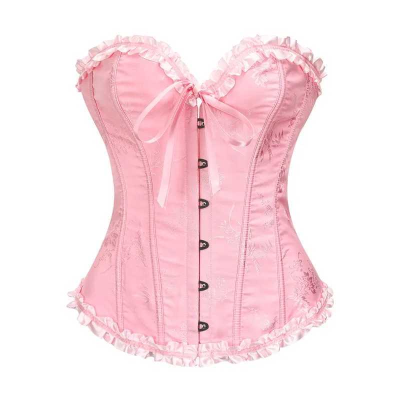 Womens Vintage Lace Corset Top Sexy Boob Gathering Waist Corset Front Buckle Tummy Tightening Rubber Bone Bottom ShapewearXJ250304