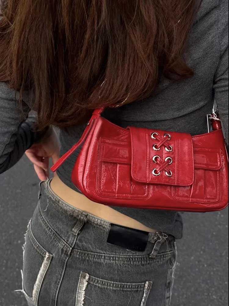 New Trendy High-end Strap Underarm Bags For Women Spicy Girl Metal Ring Crossbody Shoulder Bag Commuting Versatile Red Handbag Z250303