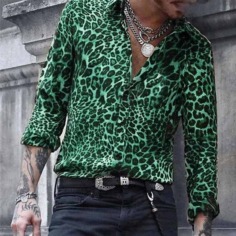 Fashion Leopard Graphic Shirts Spring Autumn Trend Streetwear 3D Printed Long Sleeve Shirt Casual Loose Breathable Mens Clothing 250227