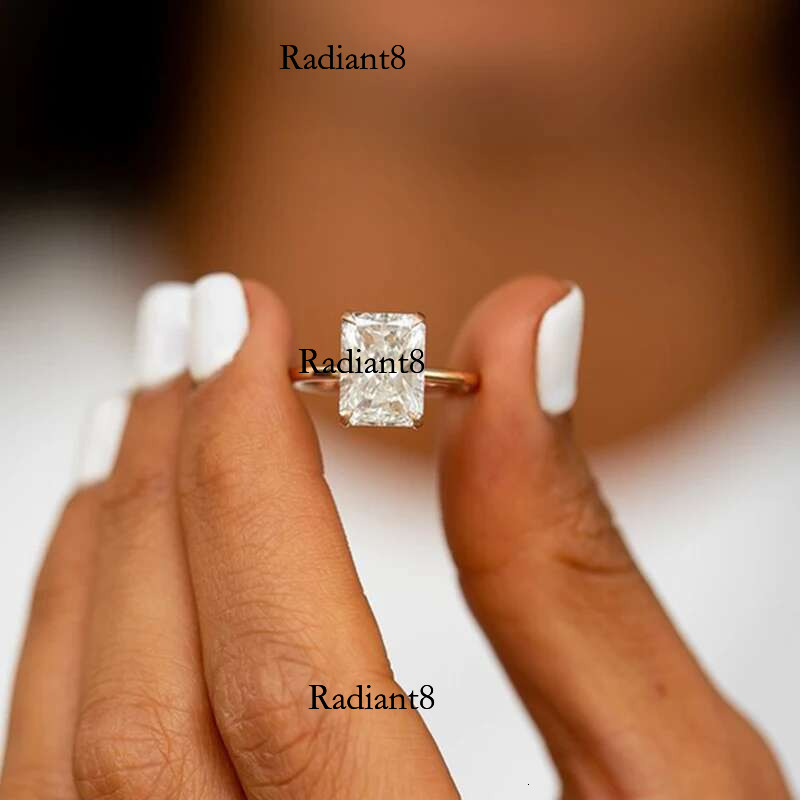 Dainty Radiant Cut 1-3ct Moissanite Engagement Solitaire Ring Sterg Sier for Woman Girl Gold Plated Anniversary Gifts