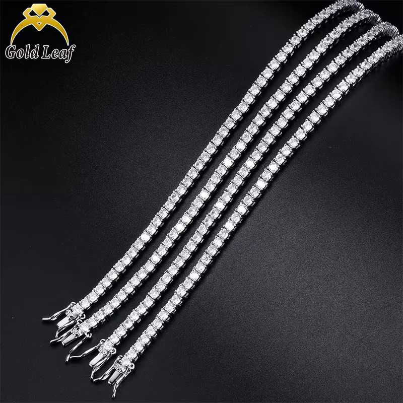 Goldleaf RTS Hip Hop Tennis Necklace Sterg Sier 3-5mm D Color VVS Dia k Moissanite Chain Men