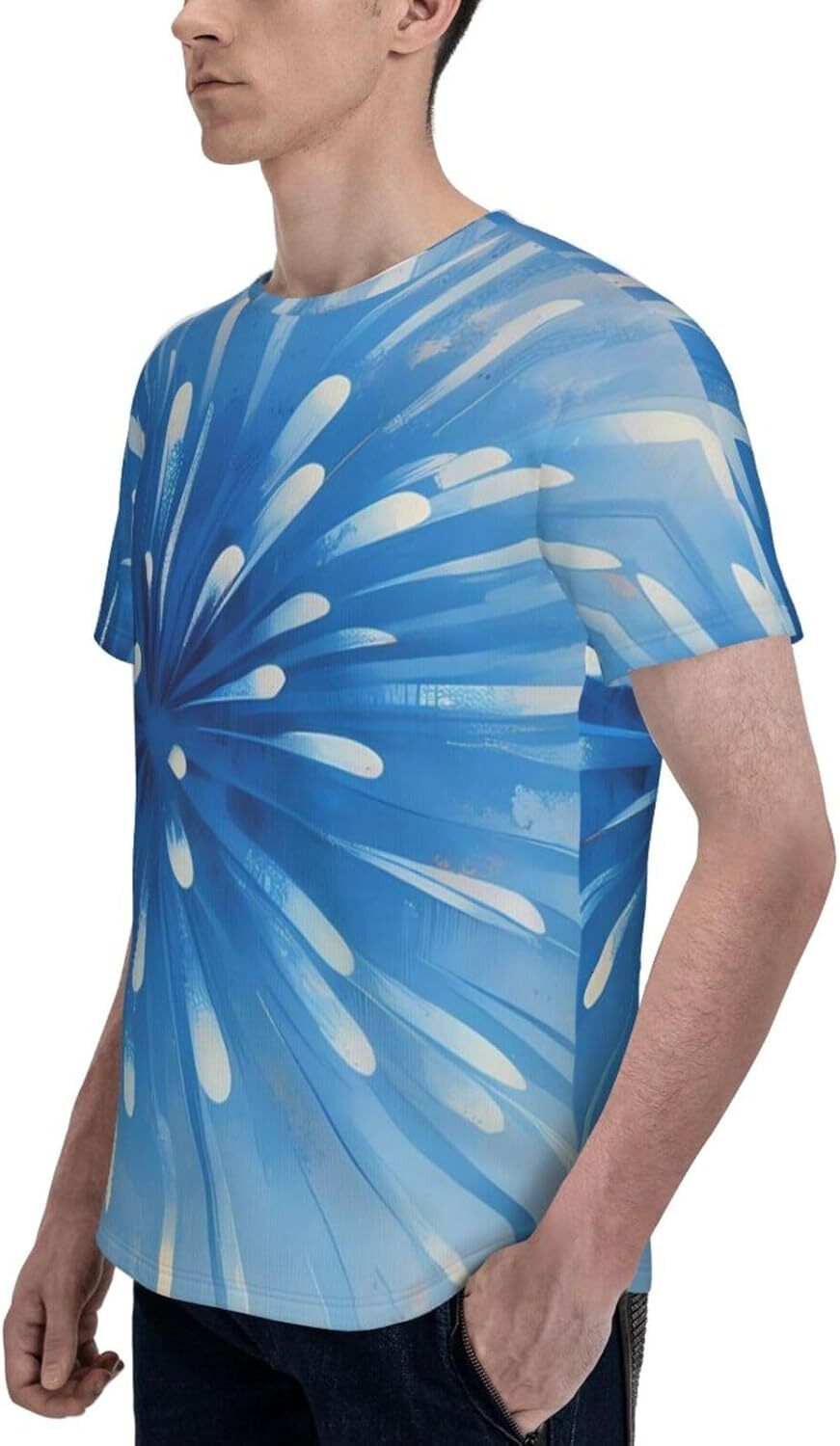 Mens T shirt Blue Fireworks 3D Printed T-Shirt - Painted Fireworks Funny Breathable Crew Neck Tee for Summer & Streetwear tee Casual tops summer cloth
