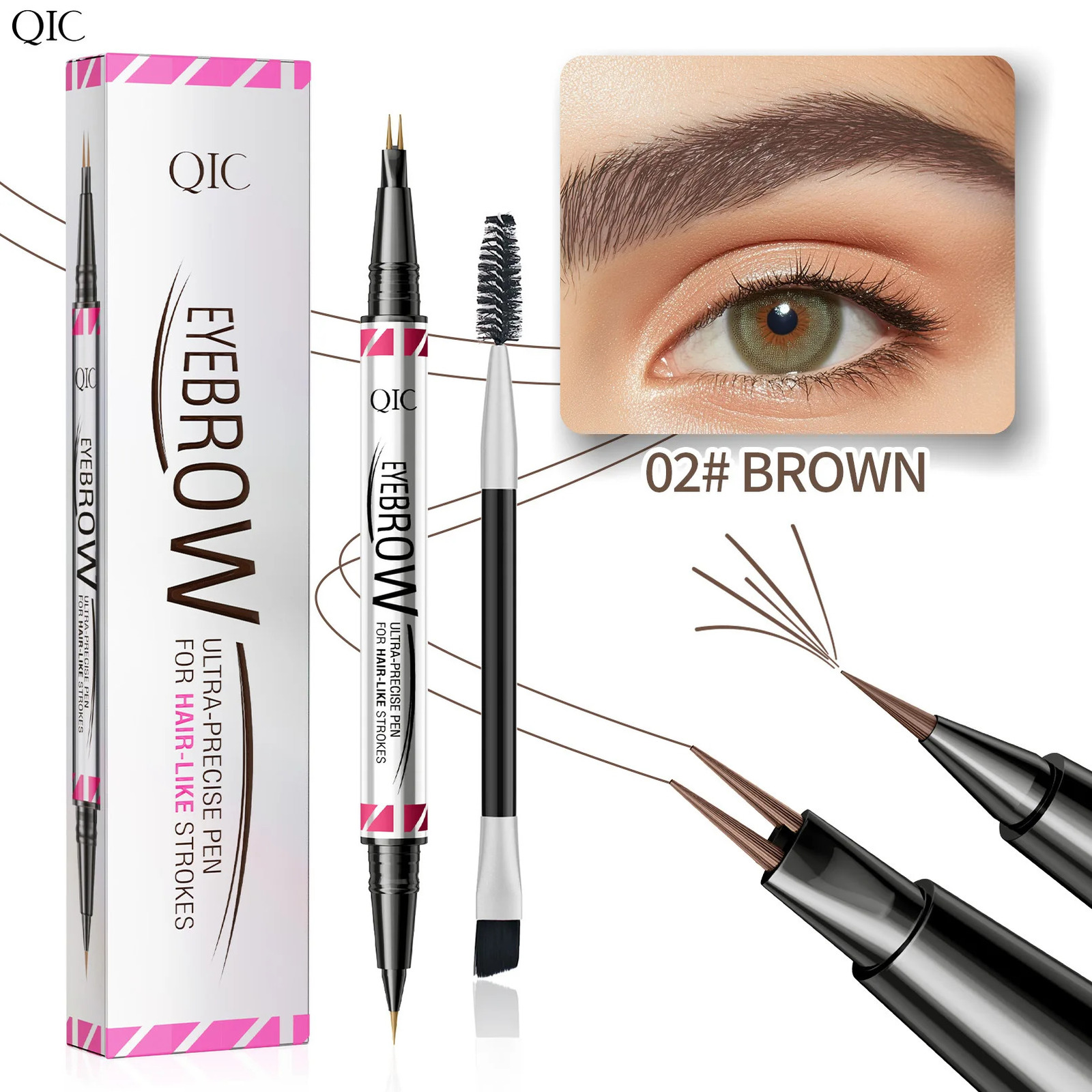 QIC Double Head 2 Pronged Eyebrow Pencil ultra precise 2-in-1 Eyebrow Pencil Eyeliner Liquid Eyebrow Pen Longlasting Makeups 250222