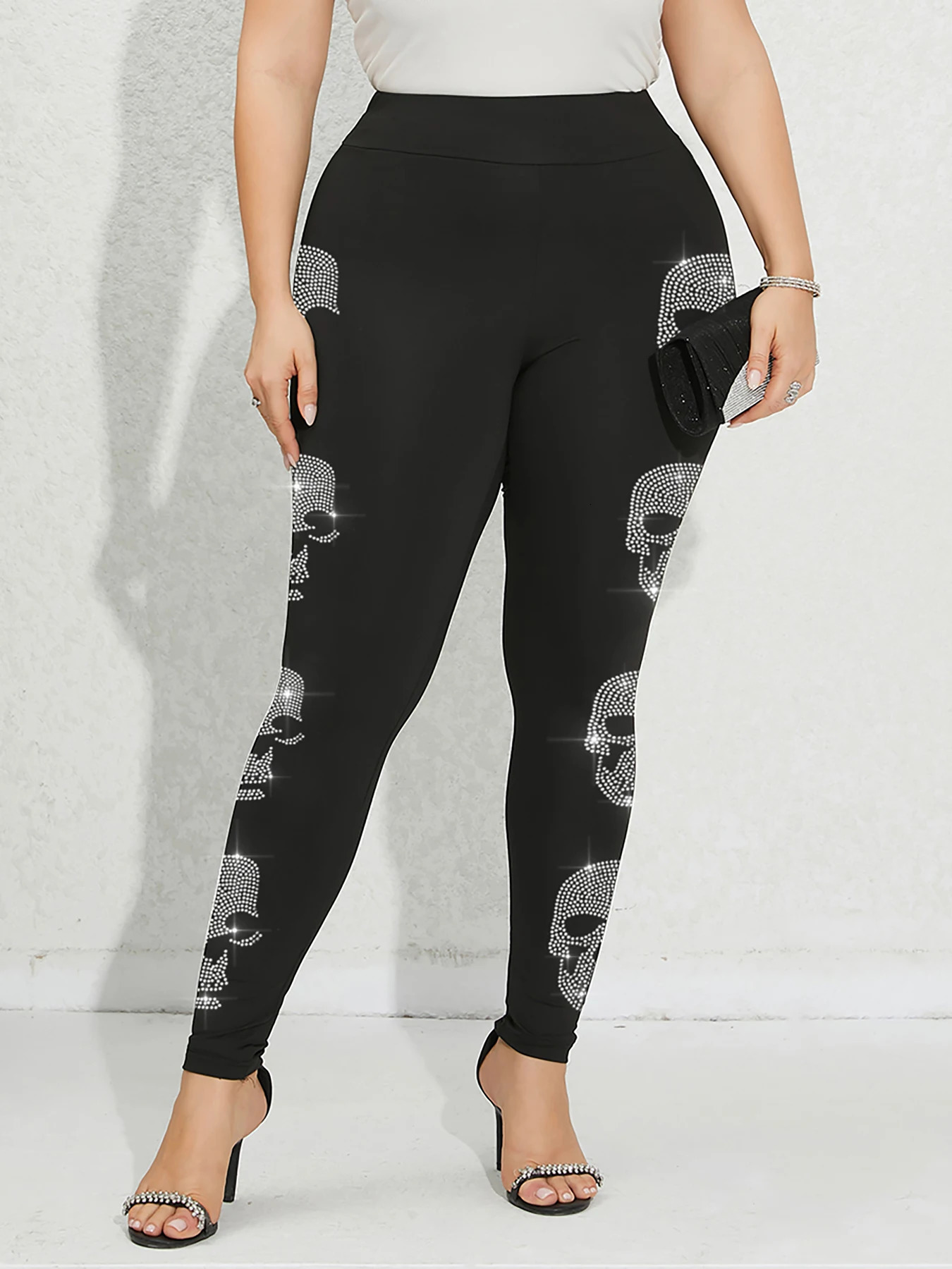 Plus Size Womens Pants Skeleton Pattern Leggings Gym Elasticity Sports Tights Casual Youthful Female Clothing Winter 250304