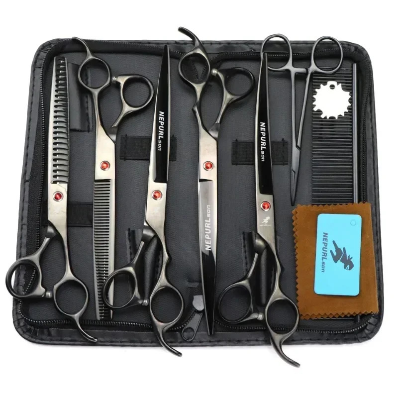 8 Inch Pet Scissors KitStraight Cut Thinning Scissors and Curved Scissor Fish Bone Shears Dog Grooming Scissors Set 250304