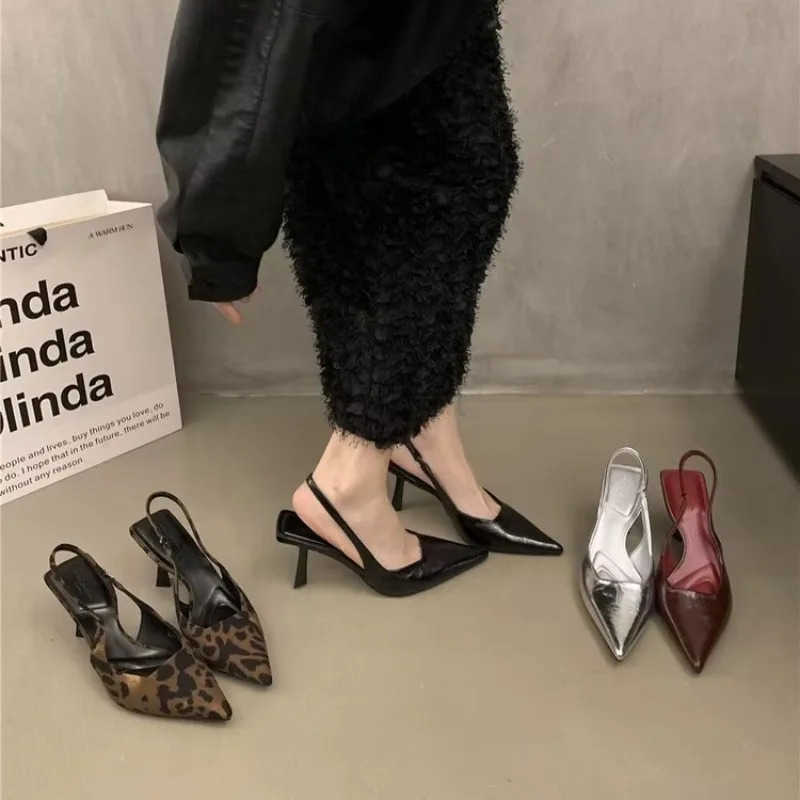 Wens Slingback Stiletto Sandals Solid Color Pointed Toe Slip High H All-Mah Banquet Dress Shoes Z250304