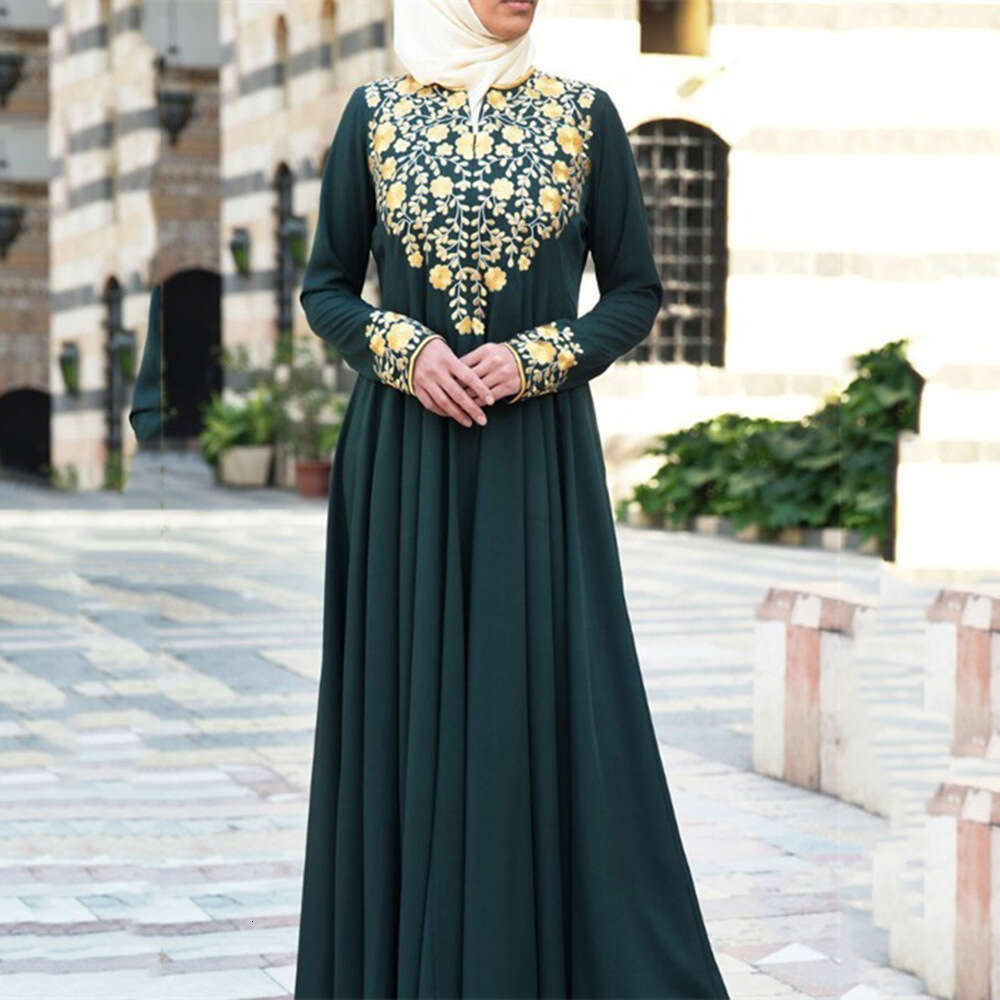 Spring European and American Leisure Muslim Simple Ethnic Style Printed Robe Long Dress 2025 New Casual Versatile Fashion Clothing