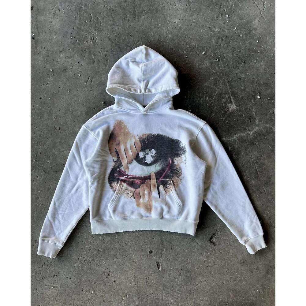 Autumn Winter Oversized Loose Hoodies For Men Y2k Vintage Big Eye Print Fashion Sweatshirts Hip Hop Streetwear Women Clothing