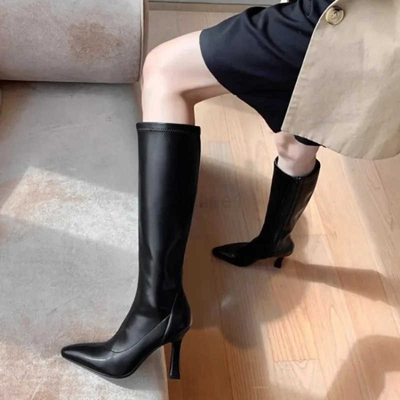 2025 Winter Wen Long Boots Fion Thin High Heel Knee High Booties Ladies Black Brown Sexy Wan Knight Boats Botas De Mujer Z250304