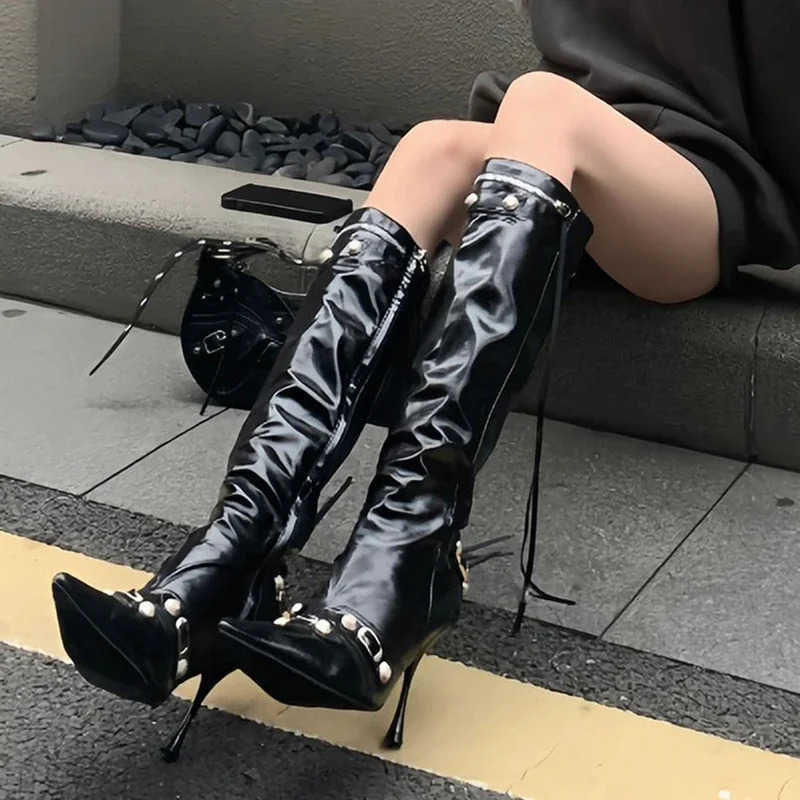 New Wen Knight High Boots Fion Tassels Side Zippers Ladies Elegant Pointed Toe Long Booties Wens Footwear Z250304